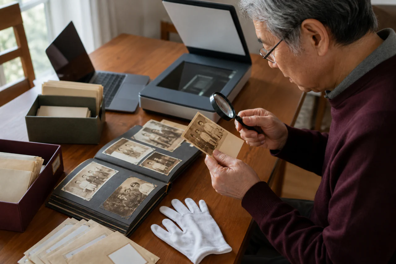 Archive photo research workspace