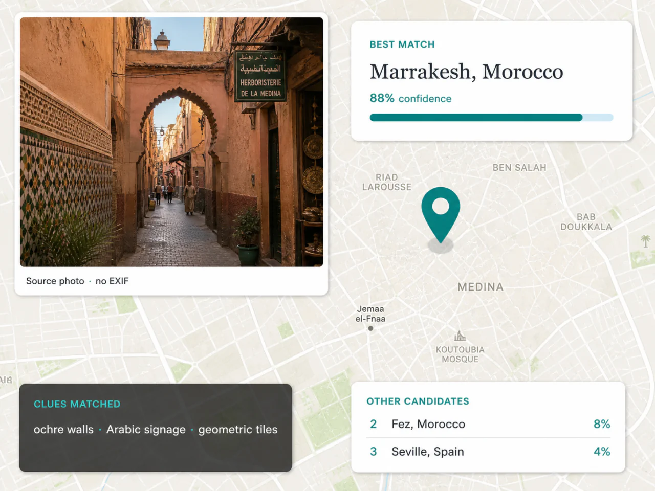 Photo location finder candidate result