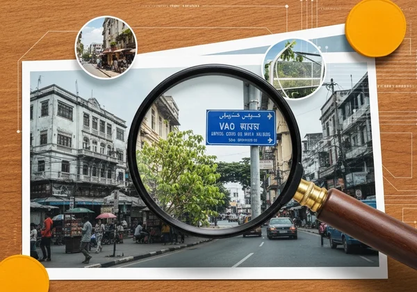 Magnifying glass over a photo, highlighting visual clues
