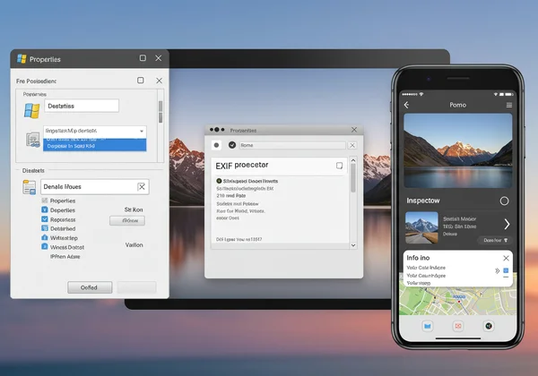 Screenshots showing EXIF data on Windows, Mac, and mobile