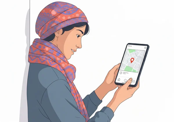 Person finding photo locations on a device