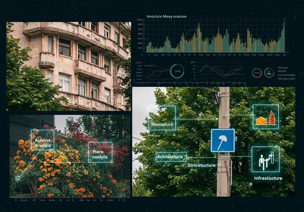AI highlighting architectural, flora, and infra cues.