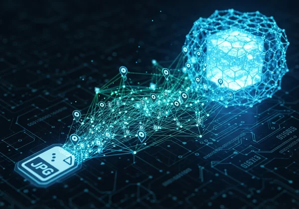 Abstract visual of EXIF data being extracted from an image file