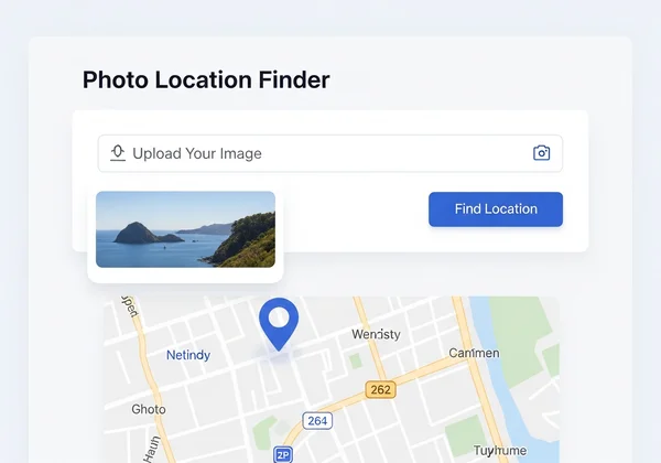 Screenshot of Photo Location Finder's upload interface with a map