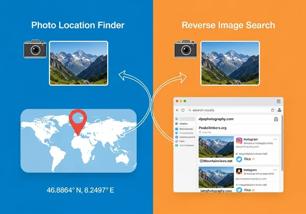 Visualizing photo location finder vs. reverse image search.