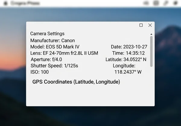 Screenshot showing EXIF data with GPS coordinates