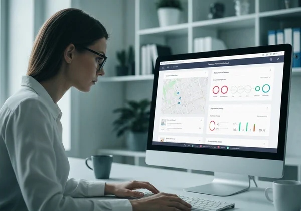 Journalist verifying photo location on a screen