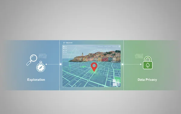 Digital map overlay on a photo, privacy concept